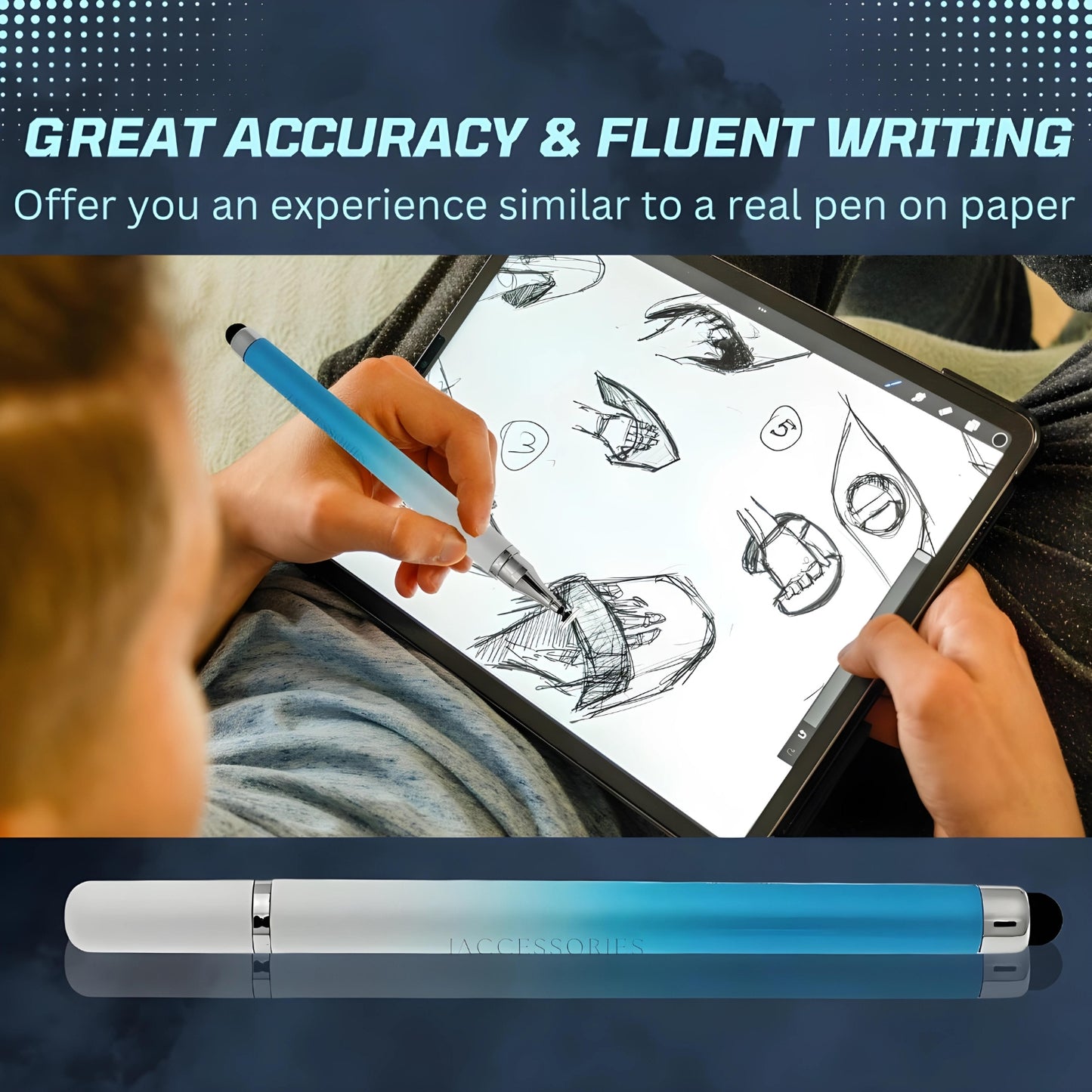 iAccessories 2-Way Dual-Sided Stylus Pen Compatible with All Touch Screen Mobile Phones, Pads, Tablets, iOS, Windows & Android - Blue Gradient - iAccessories