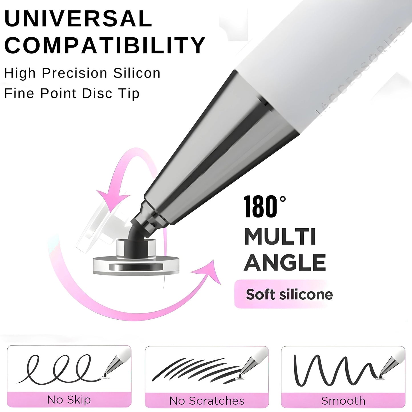 iAccessories 2-Way Dual-Sided Stylus Pen Compatible with All Touch Screen Mobile Phones, Pads, Tablets, iOS, Windows & Android - Pink Gradient - iAccessories