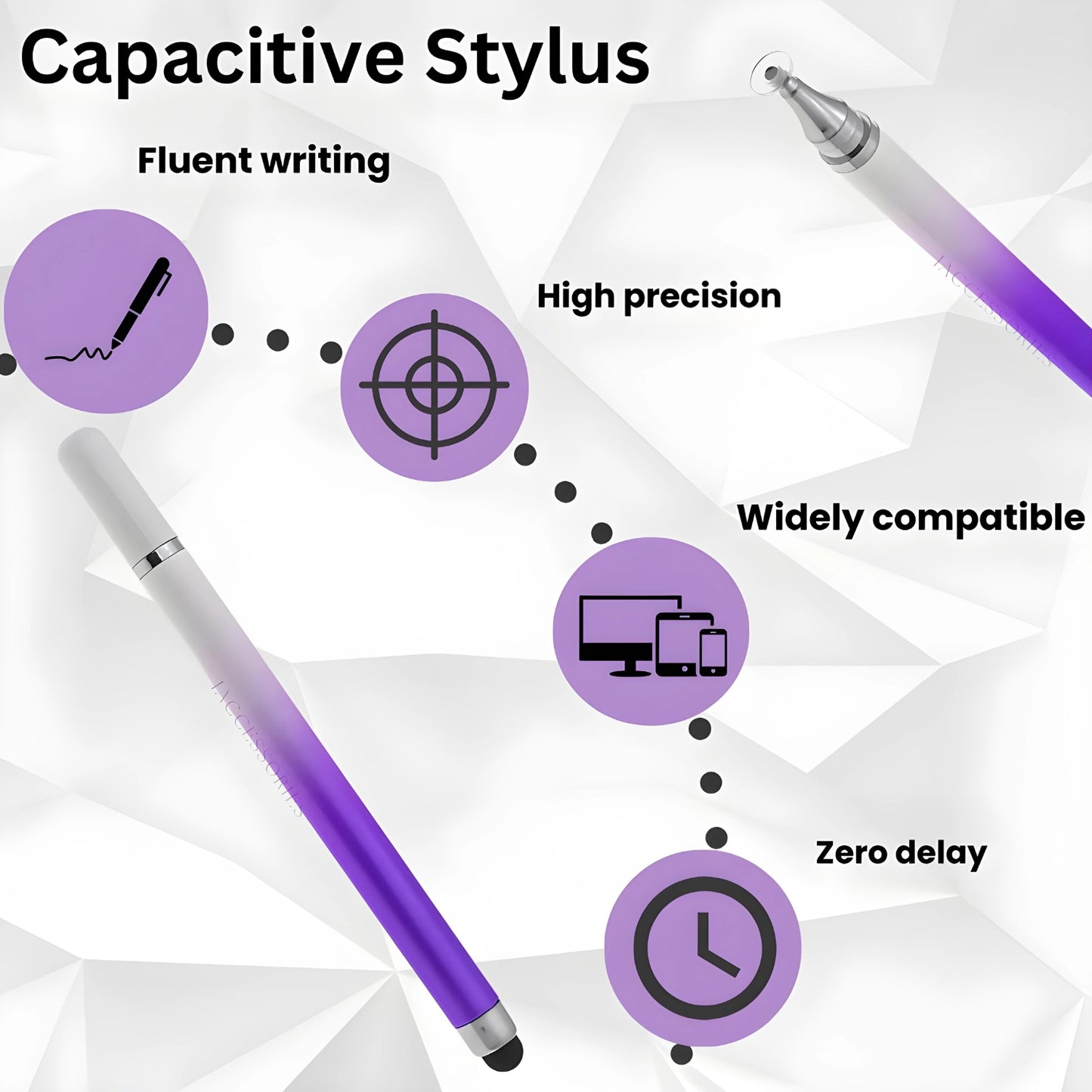 iAccessories 2-Way Dual-Sided Stylus Pen Compatible with All Touch Screen Mobile Phones, Pads, Tablets, iOS, Windows & Android - Purple Gradient - iAccessories