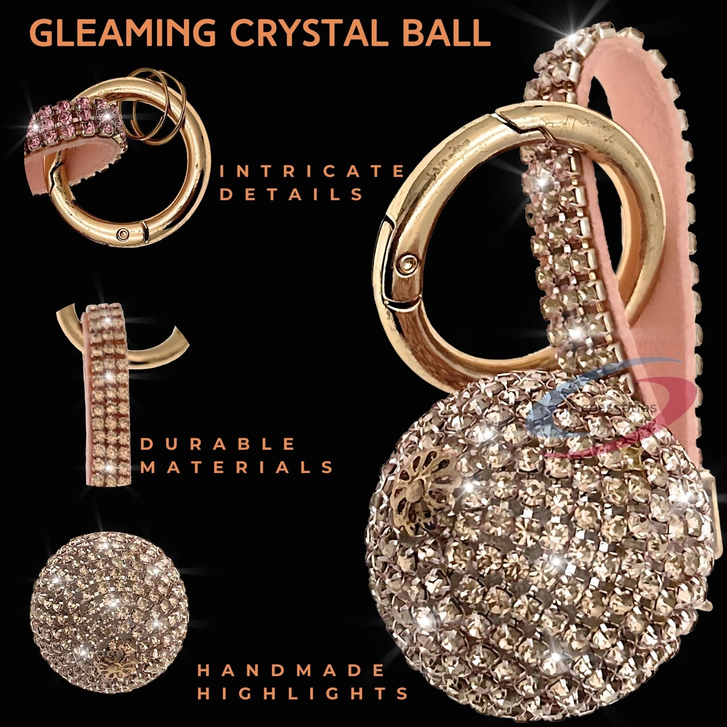 iAccessories Bling Crystal Ball Keychain Charm for Girls - Gold - iAccessories