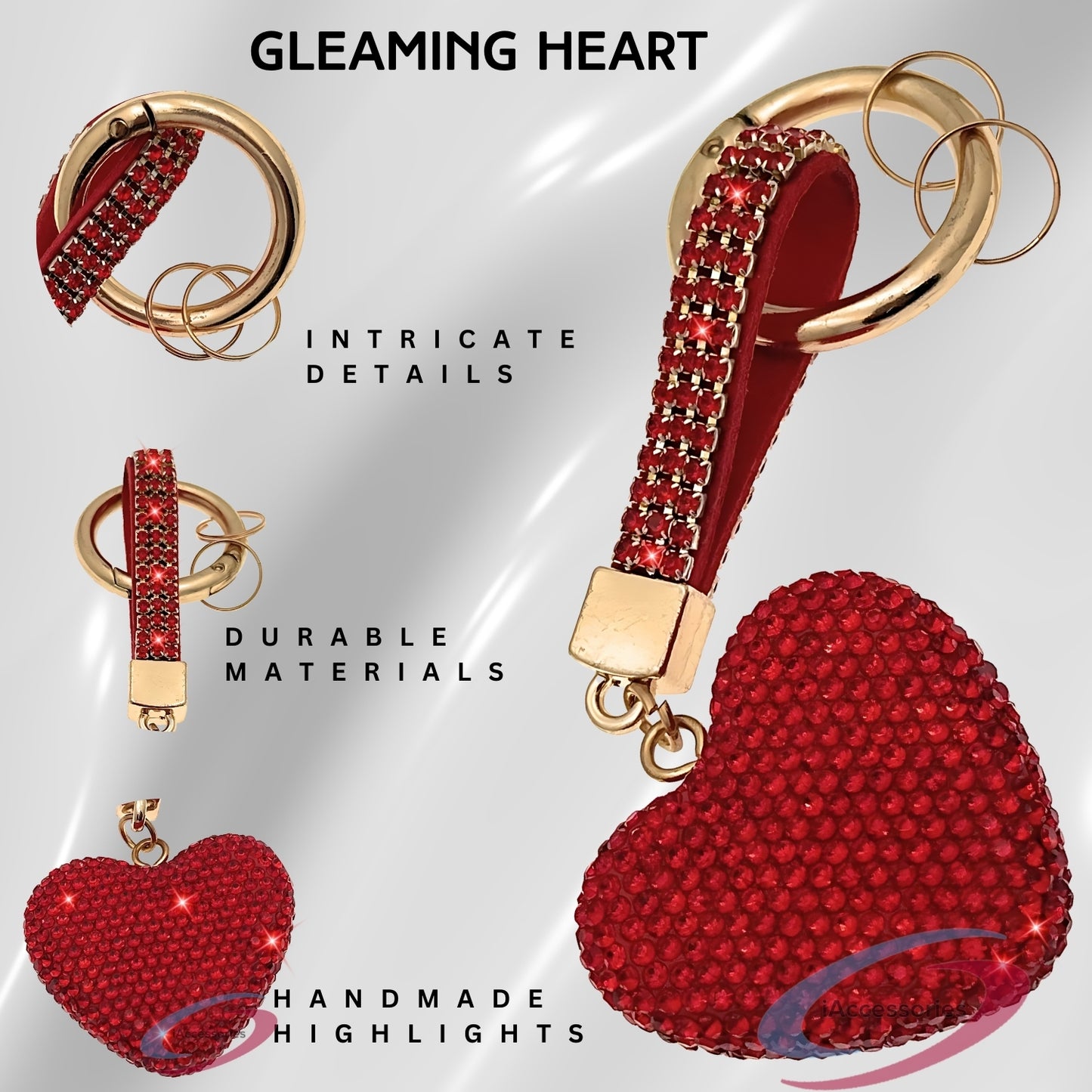 iAccessories Bling Crystal Heart Keychain Charm - Red - iAccessories