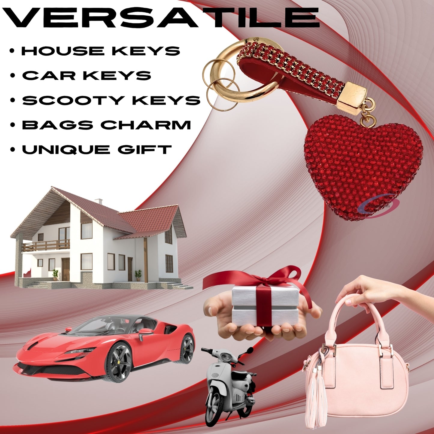 iAccessories Bling Crystal Heart Keychain Charm - Red - iAccessories