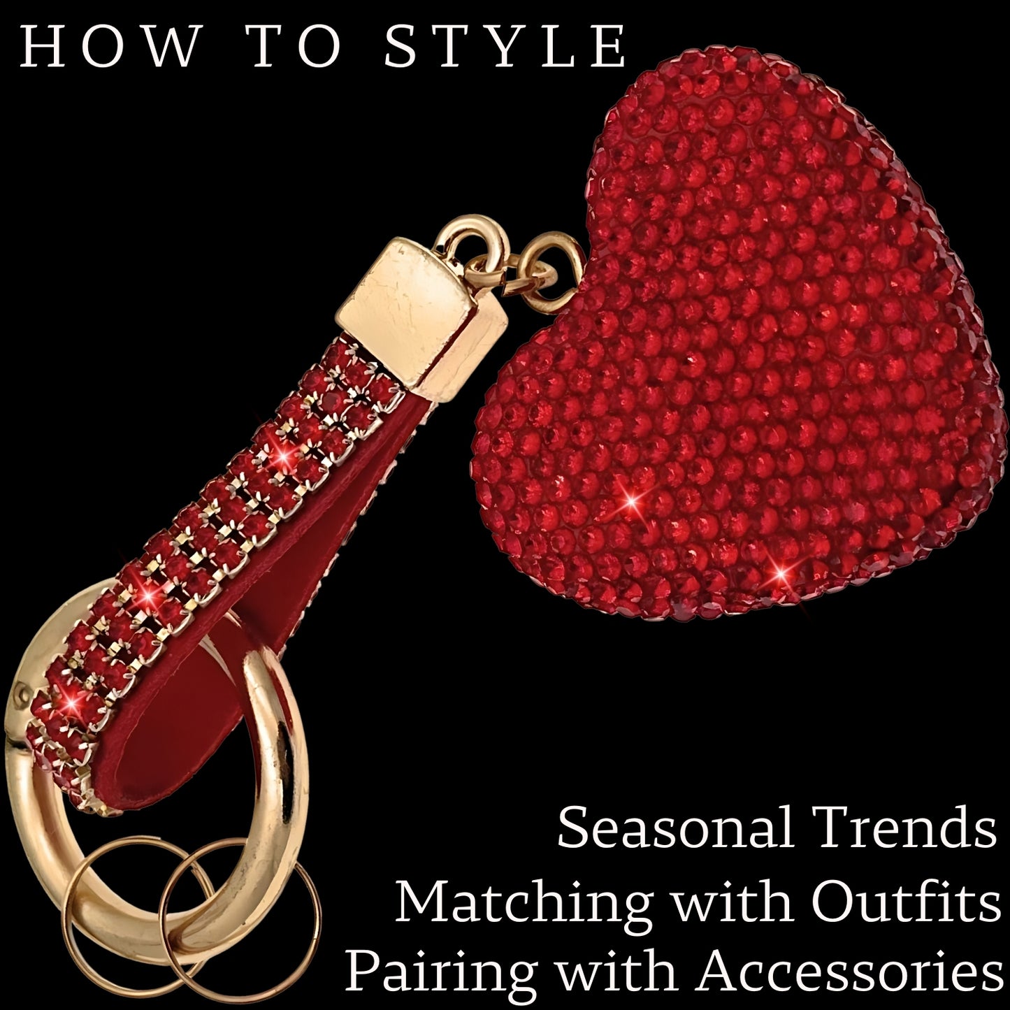 iAccessories Bling Crystal Heart Keychain Charm - Red - iAccessories