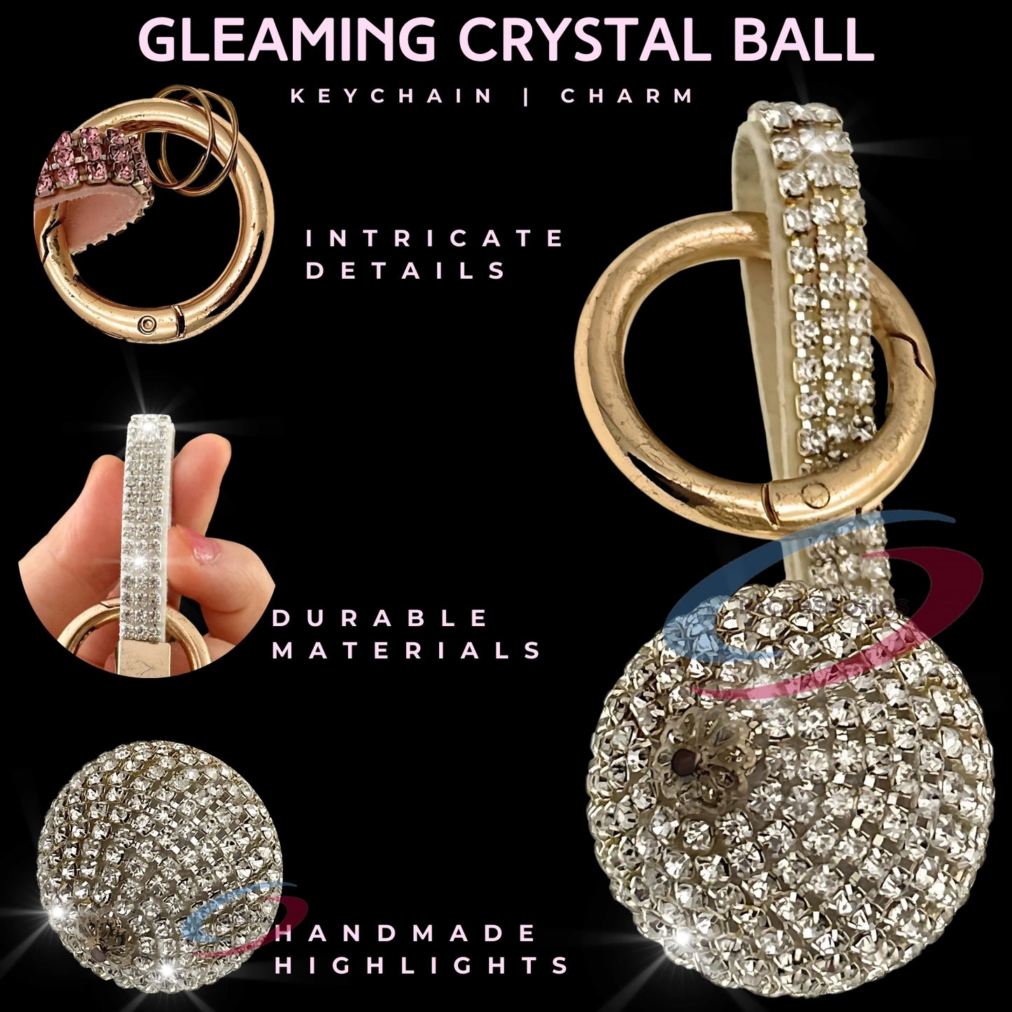 iAccessories Bling Crystal Ball Keychain Charm for Girls - Silver - iAccessories