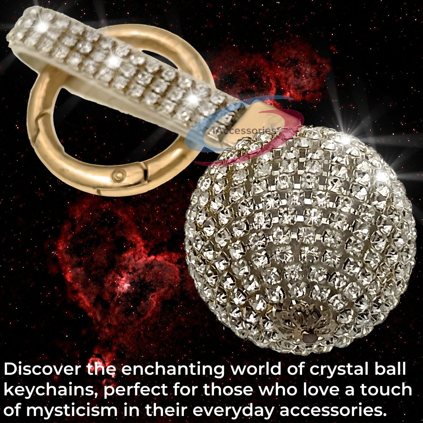 iAccessories Bling Crystal Ball Keychain Charm for Girls - Silver - iAccessories