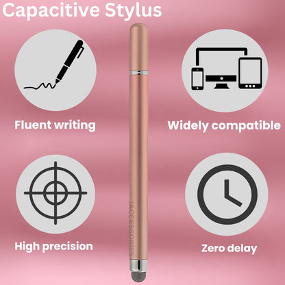 IAccessories 2-Way Universal Stylus Pen - Fine Point Disc Tip & Round Fiber Tip for iOS & Android - Rosegold
