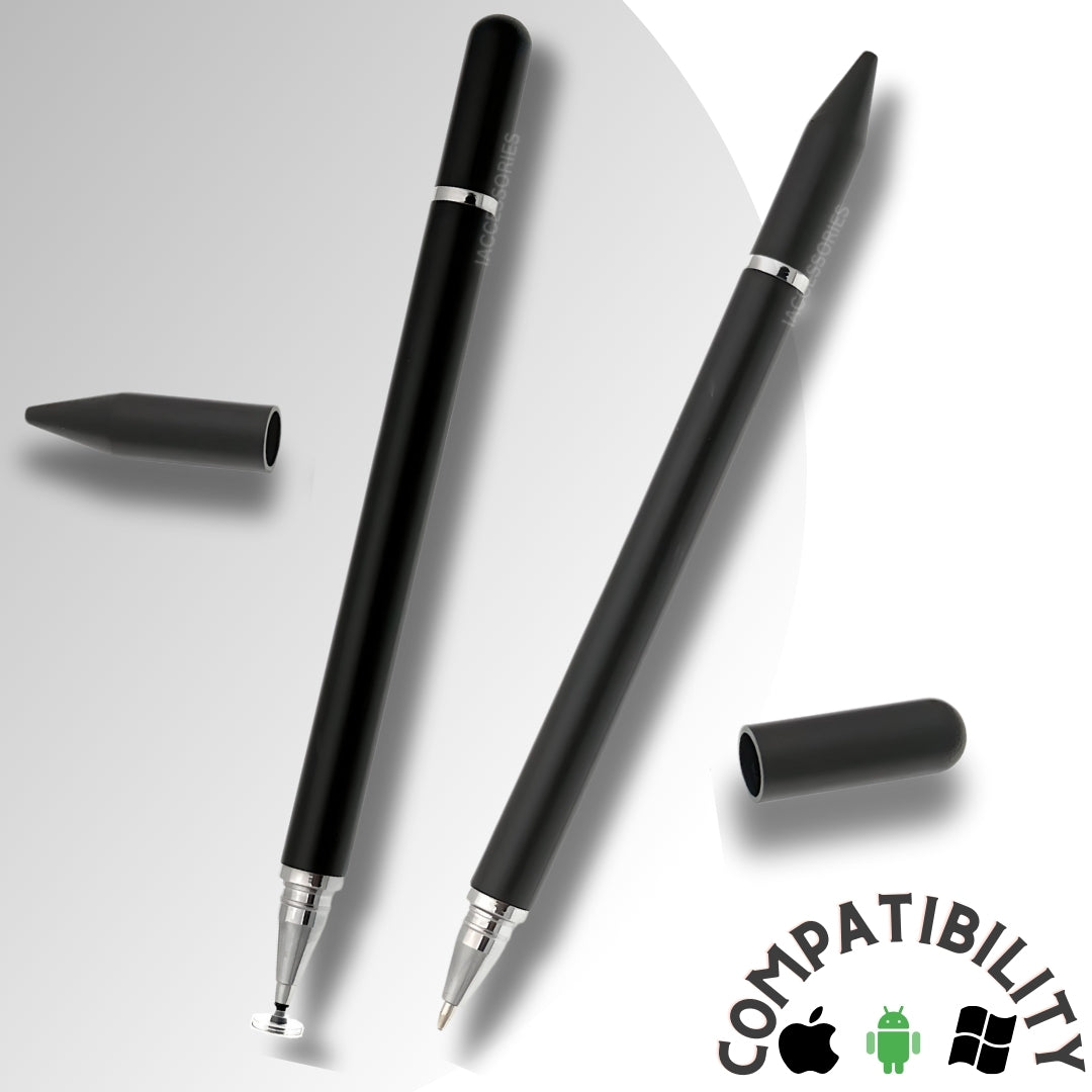 iAccessories 2 in 1 Fine Point Silicon Disc Tip Stylus with Ballpoint Pen for All Touch Screen Devices - Mobile Phones, Android Tablets, iOS Pads - Black - iAccessories