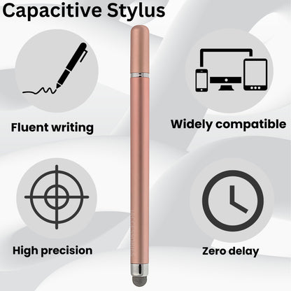 Rose gold dual-tip stylus for touchscreen devices, offering fluent writing, high precision, and universal compatibility.
