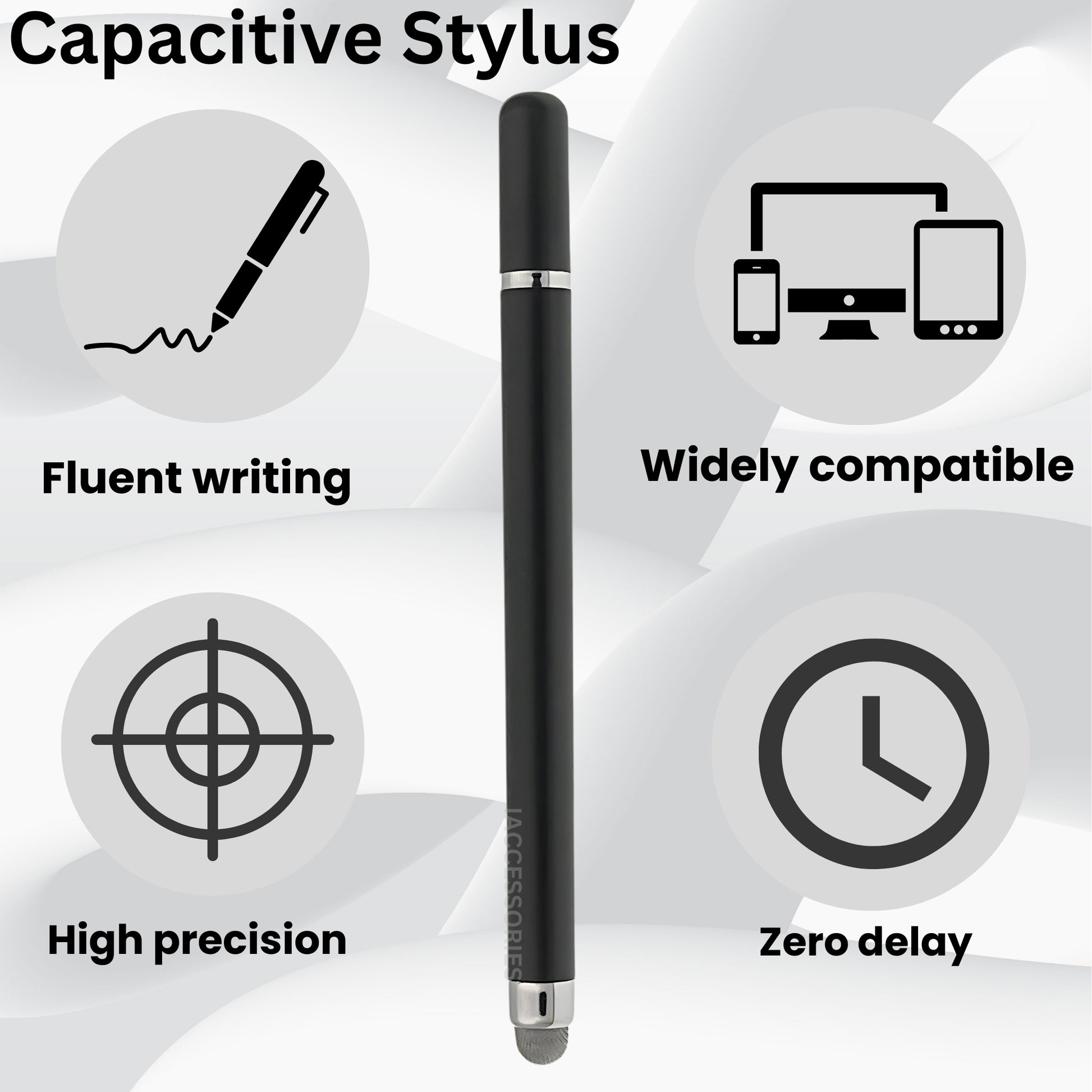 iAccessories capacitive stylus pen features: fluent writing, high precision, zero delay, widely compatible with devices.