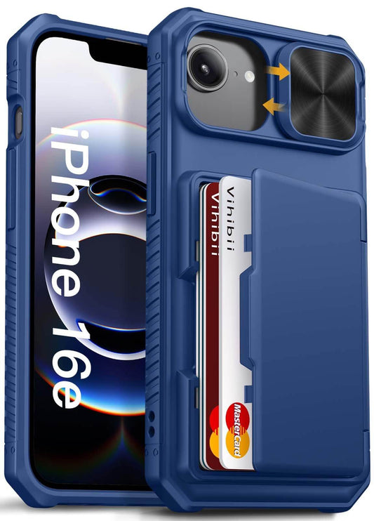 Vihibii Wallet Case for iPhone 16e/SE 4 – Blue, RFID, Rugged Back