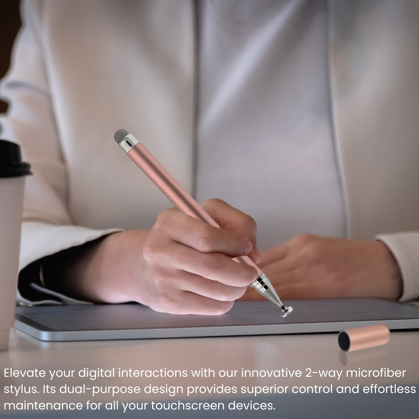 IAccessories 2-Way Universal Stylus Pen - Fine Point Disc Tip & Round Fiber Tip for iOS & Android - Rosegold