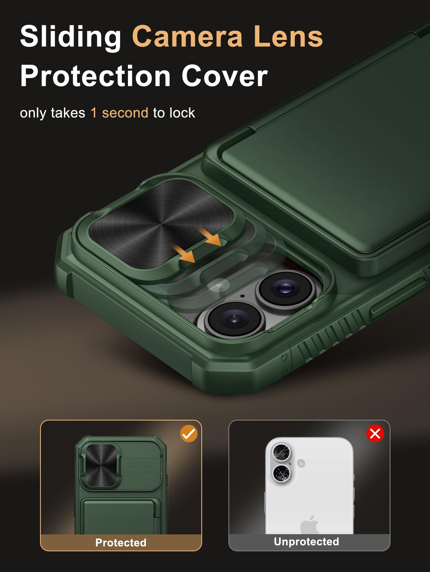 Vihibii Wallet Case for iPhone 16 – Green, RFID, Rugged