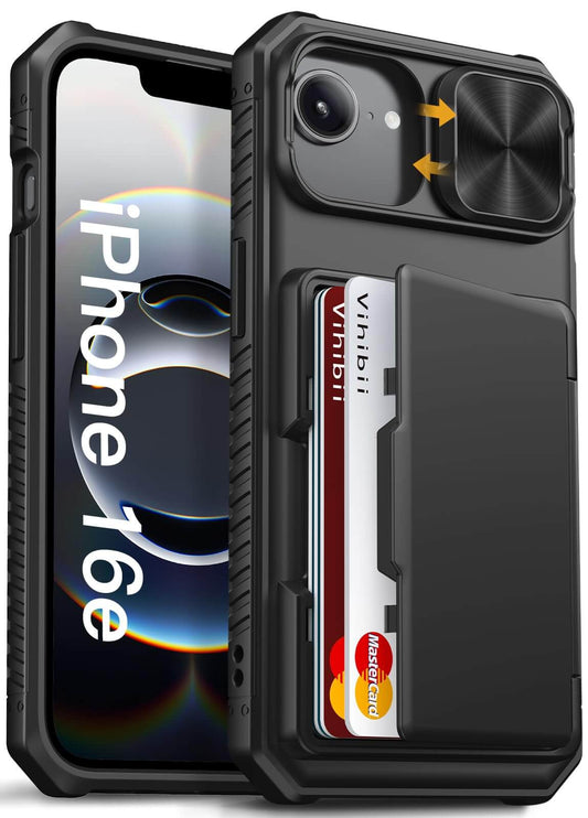 Vihibii Wallet Case for iPhone 16e/SE 4 – Black, RFID, Rugged Back