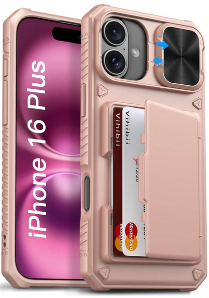 Vihibii Wallet Case for iPhone 16 Plus – Rose Gold, RFID