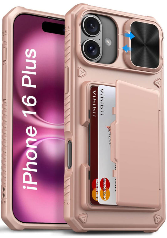 Vihibii Wallet Case for iPhone 16 Plus – Rose Gold, RFID