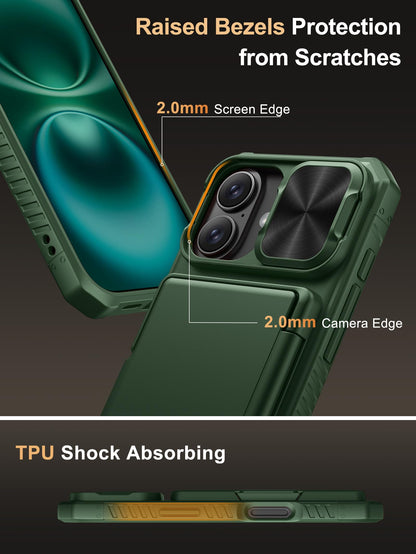 Vihibii Wallet Case for iPhone 16 – Green, RFID, Rugged