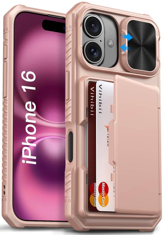 Vihibii Wallet Case for iPhone 16 – RFID, Slide Camera Cover