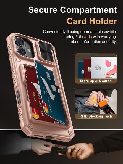 Vihibii Wallet Case for iPhone 16 Plus – Rose Gold, RFID