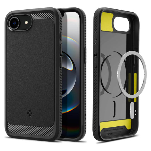Spigen Rugged Armor MagFit Case for iPhone 16e – Matte Black