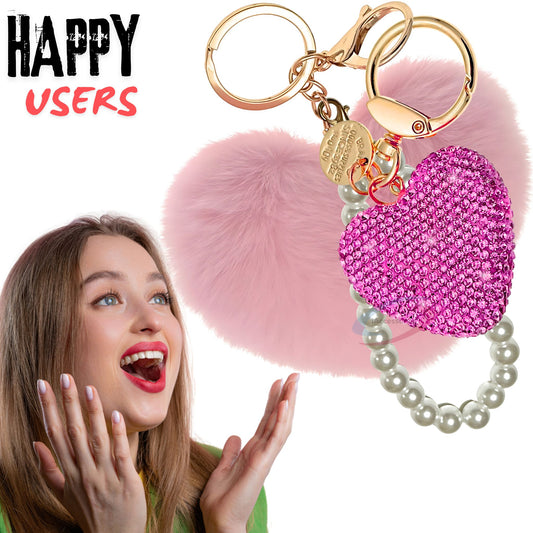 iAccessories Faux Fur & Rhinestone Heart Keychain – Pink Edition - iAccessories