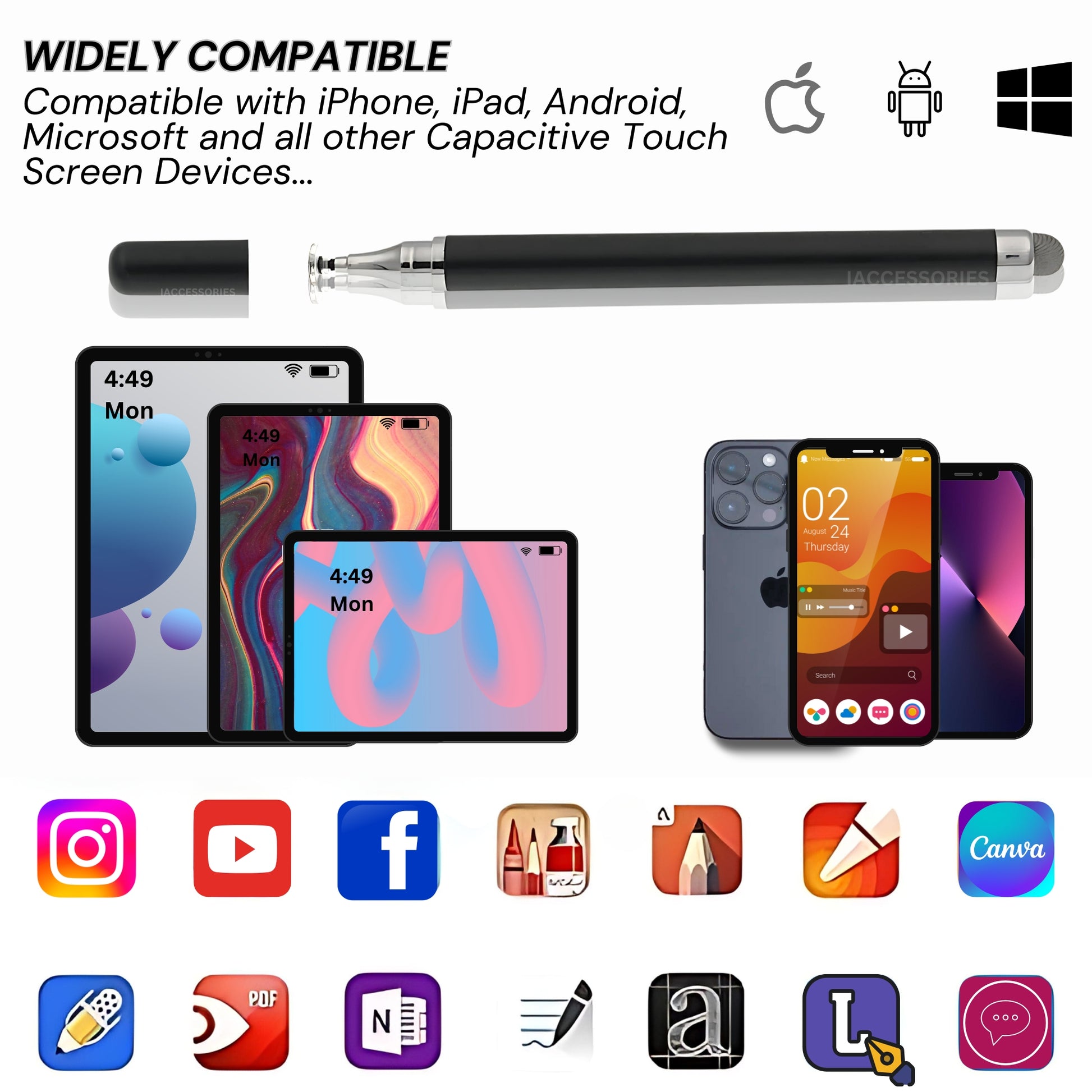 Dual-Tip Touch Stylus for iPhone, iPad, and Android devices, enhancing precision for digital art and navigation.