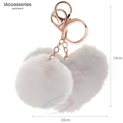 iAccessories Fluffy Faux Fur Soft Pom Pom Heart Keychain Key Ring Charm for Girls Hand Bags, Scooter, Bikes, Cars, and Home Keys - White - iAccessories