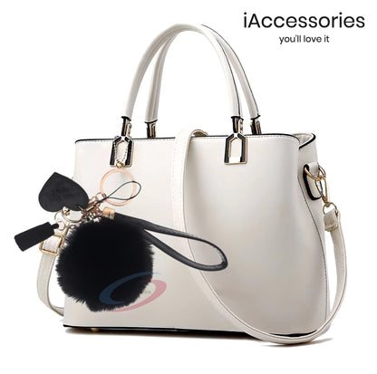 iAccessories Fluffy Soft Faux Fur Pom Pom Tassel Heart Keychain - Perfect Accessory for Girls Bags, Purses, Cars, Scooters, Bikes, and Home Keys - Black - iAccessories