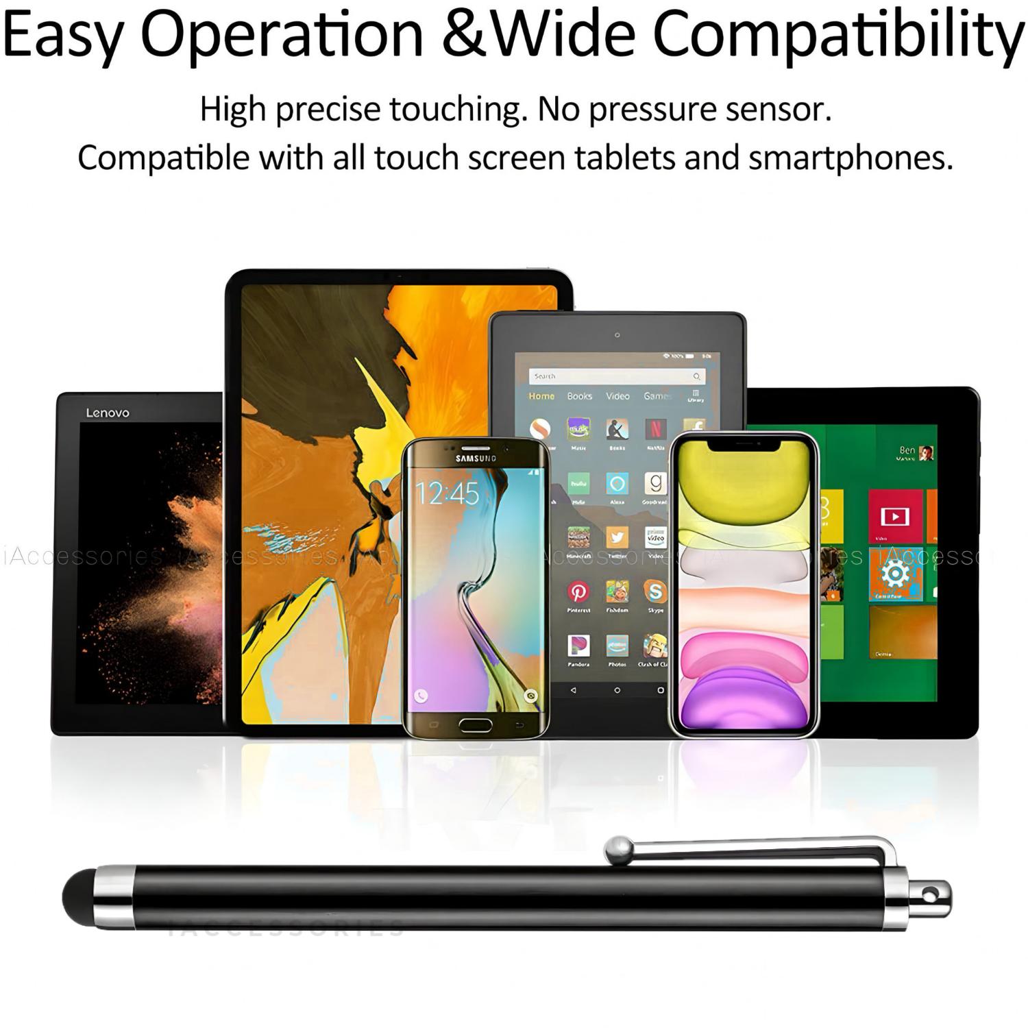 iAccessories Universal Capacitive Stylus Pens Compatible with All Touch Screen Devices, Smartphones, Tablet, Android Mobile Phones - Pack of 10, Silver | Black - iAccessories