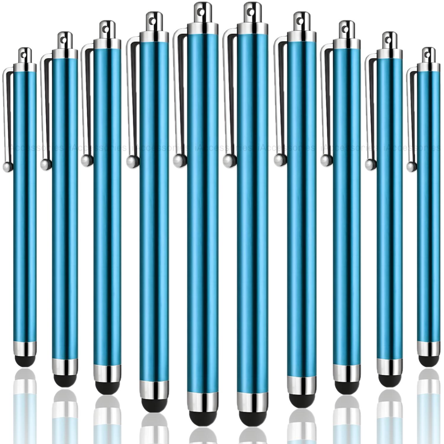 iAccessories Universal Capacitive Stylus Pens - Pack of 10 - AquA - Compatible with All Touch Screen Devices, Smartphones, Tablet, Android Mobile Phones - iAccessories