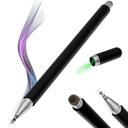 iAccessories 2 Way Magnetic Stylus Pen with Fiber & Fine Point Silicone Disc Tip - Black - iAccessories