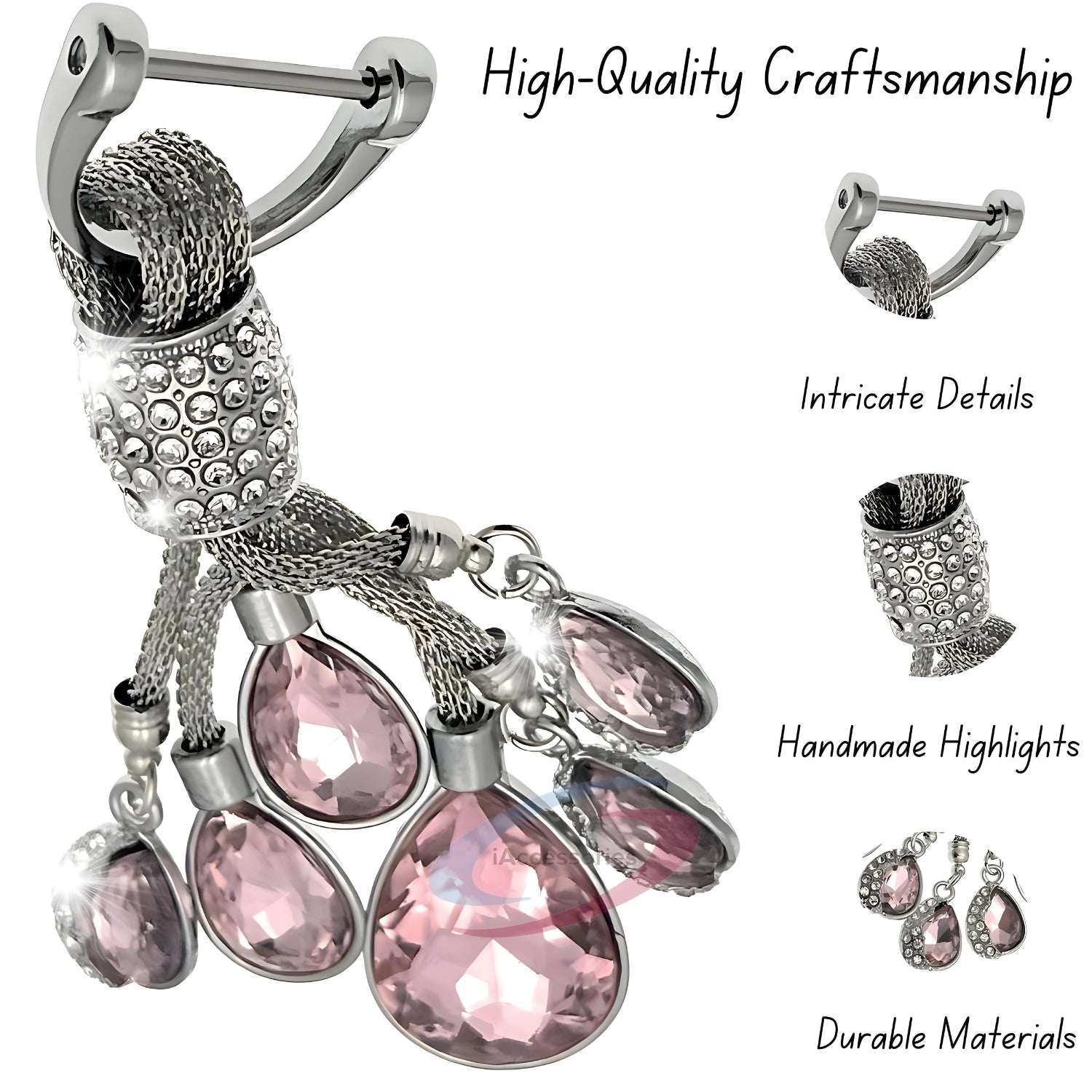 iAccessories Bling Colored Rhinestones Keychain Charm for Girls - Pink - iAccessories