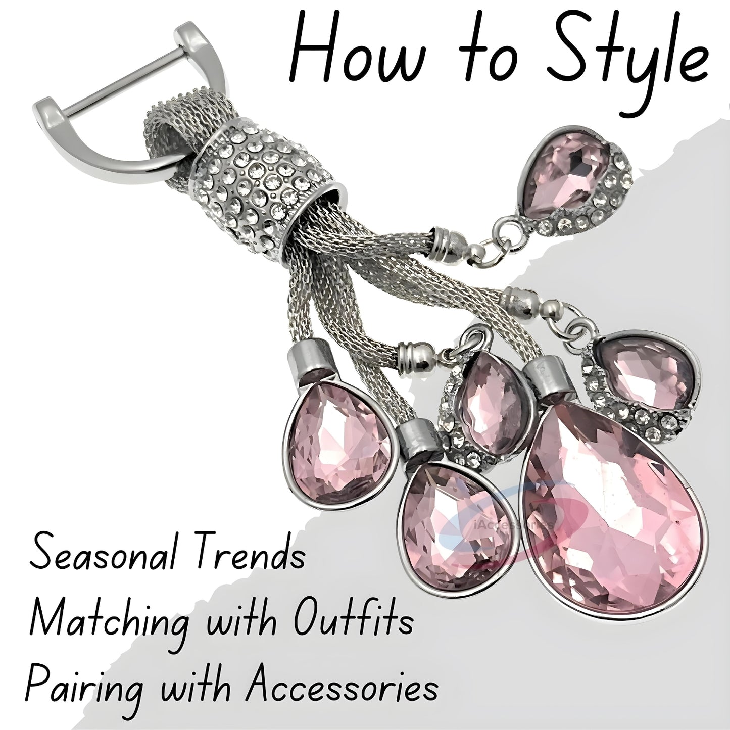 iAccessories Bling Colored Rhinestones Keychain Charm for Girls - Pink - iAccessories