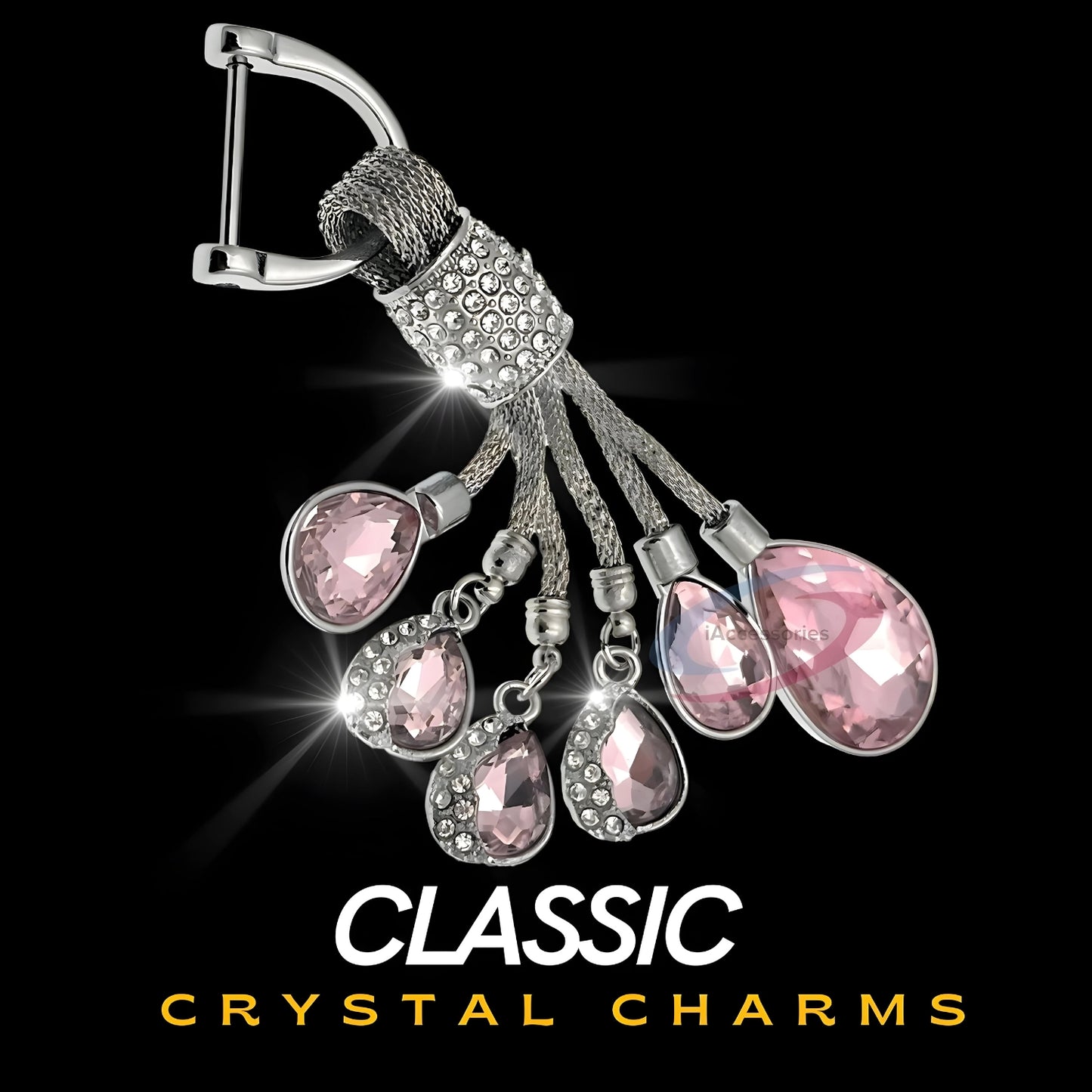 iAccessories Bling Colored Rhinestones Keychain Charm for Girls - Pink - iAccessories