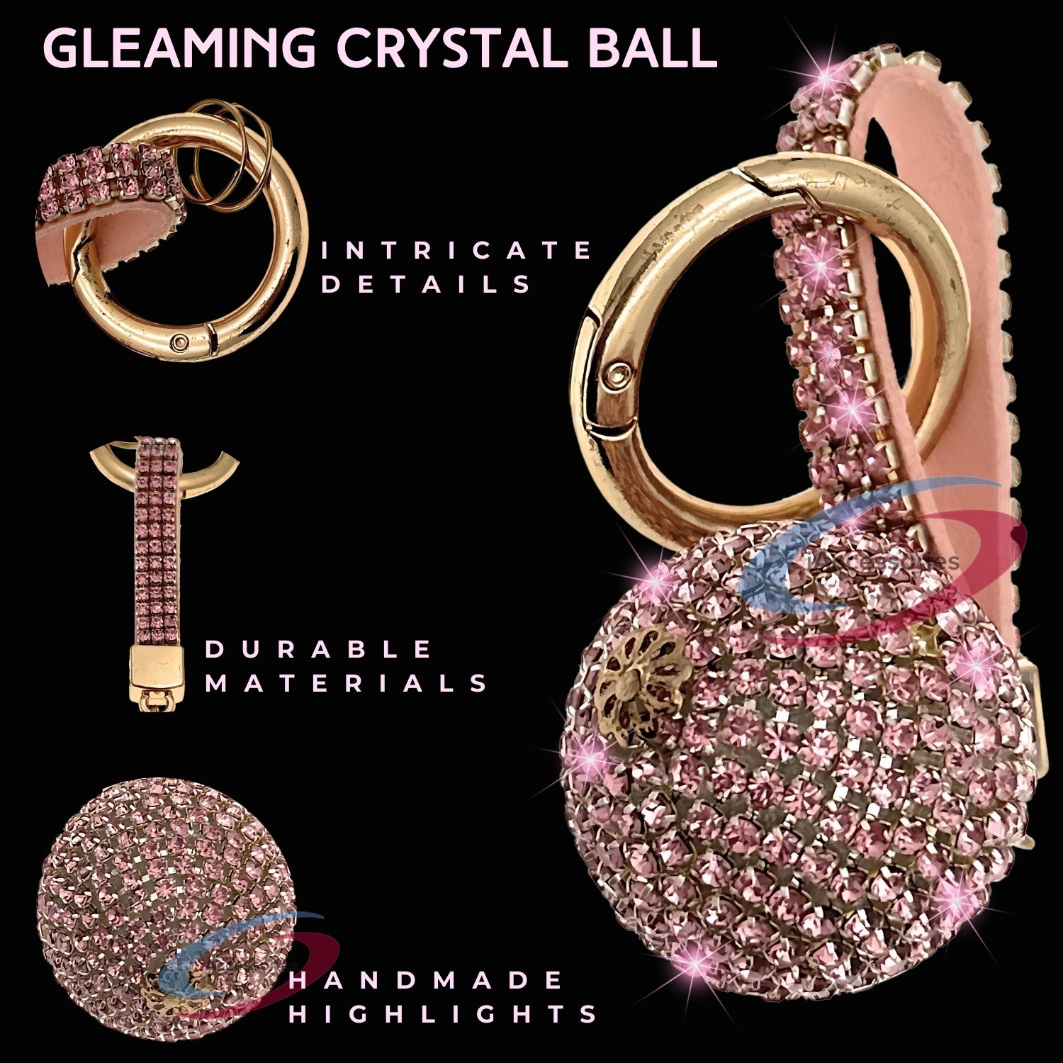 iAccessories Bling Crystal Ball Keychain Charm for Girls - Pink - iAccessories