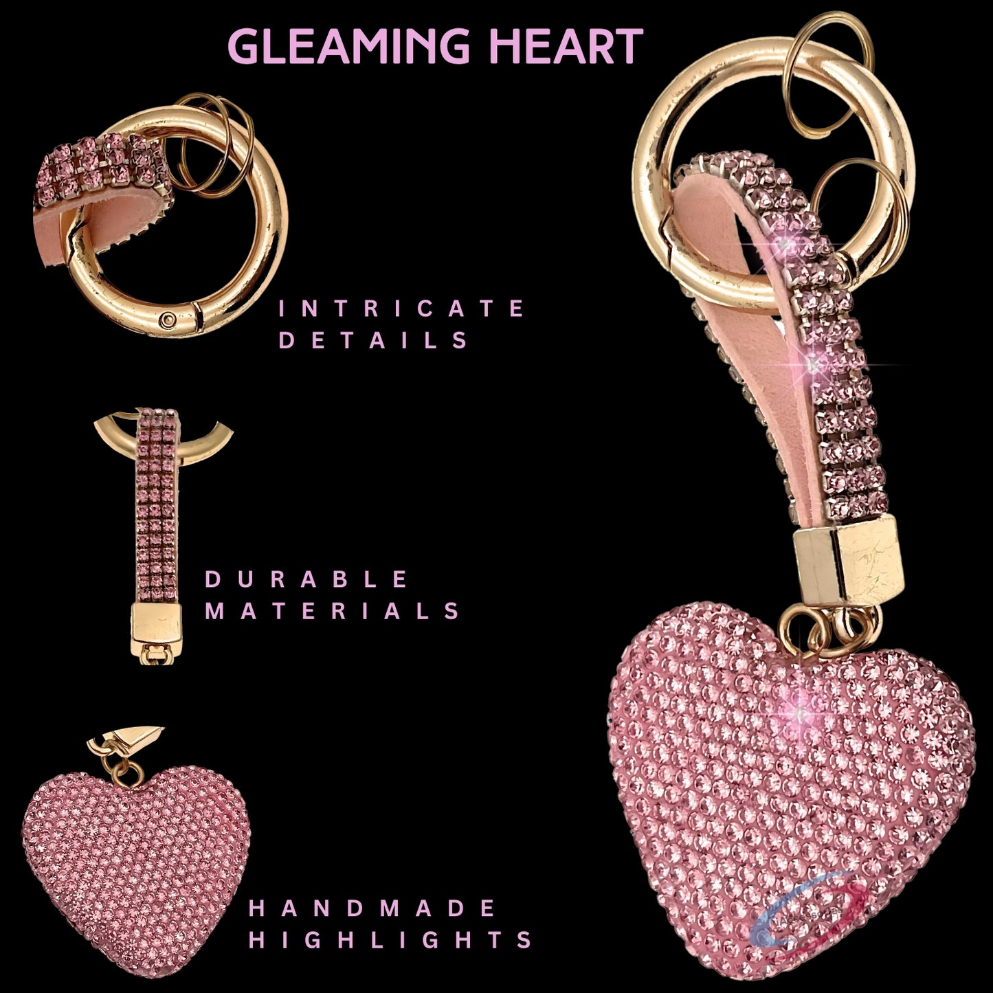 iAccessories Bling Crystal Heart Keychain Charm - Pink - iAccessories
