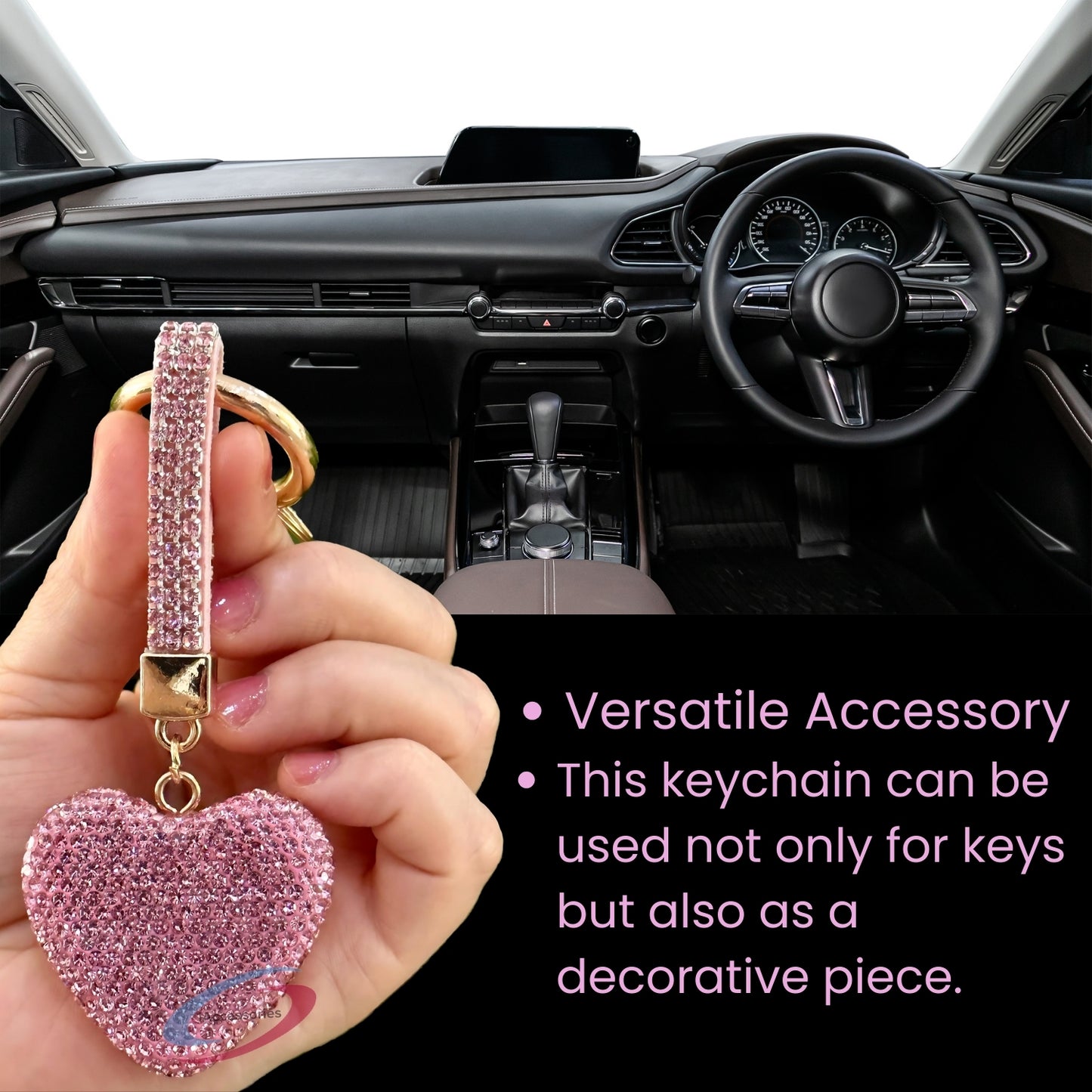 iAccessories Bling Crystal Heart Keychain Charm - Pink - iAccessories
