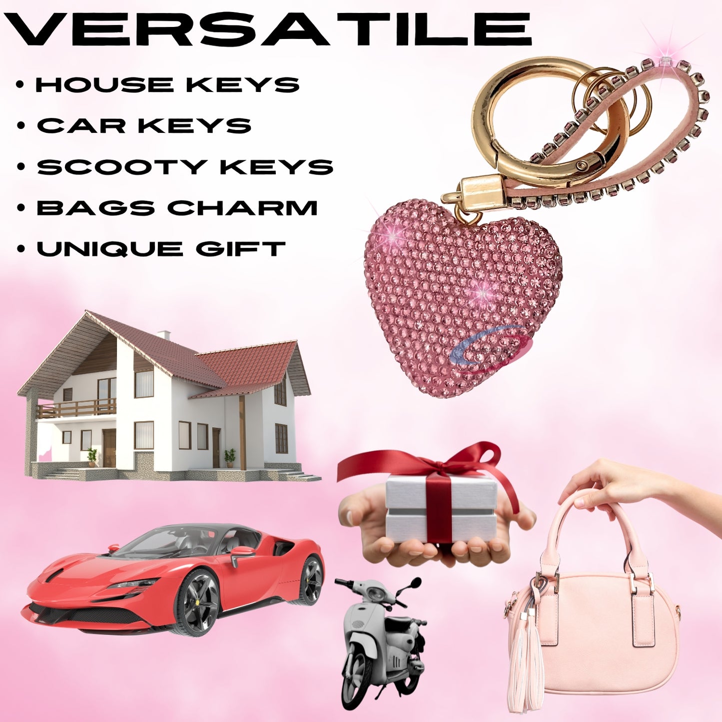 iAccessories Bling Crystal Heart Keychain Charm - Pink - iAccessories