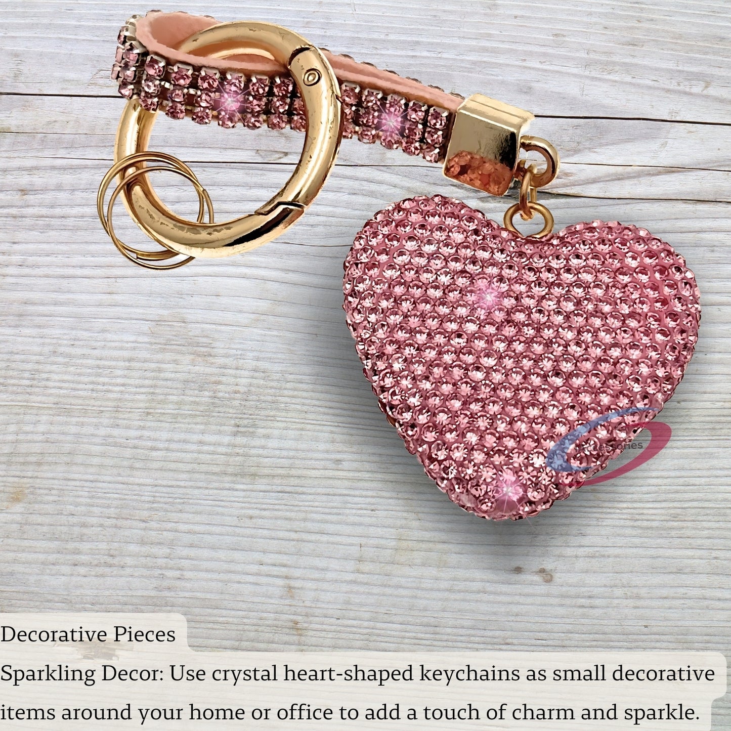 iAccessories Bling Crystal Heart Keychain Charm - Pink - iAccessories