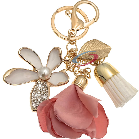 iAccessories Bling Rhinestones Flower and Tassel Elegant Keychain Charm - Pink | White - iAccessories