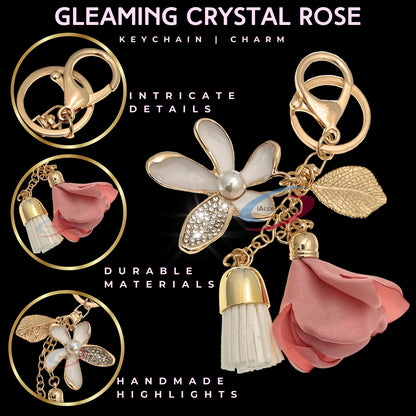 iAccessories Bling Rhinestones Flower and Tassel Elegant Keychain Charm - Pink | White - iAccessories