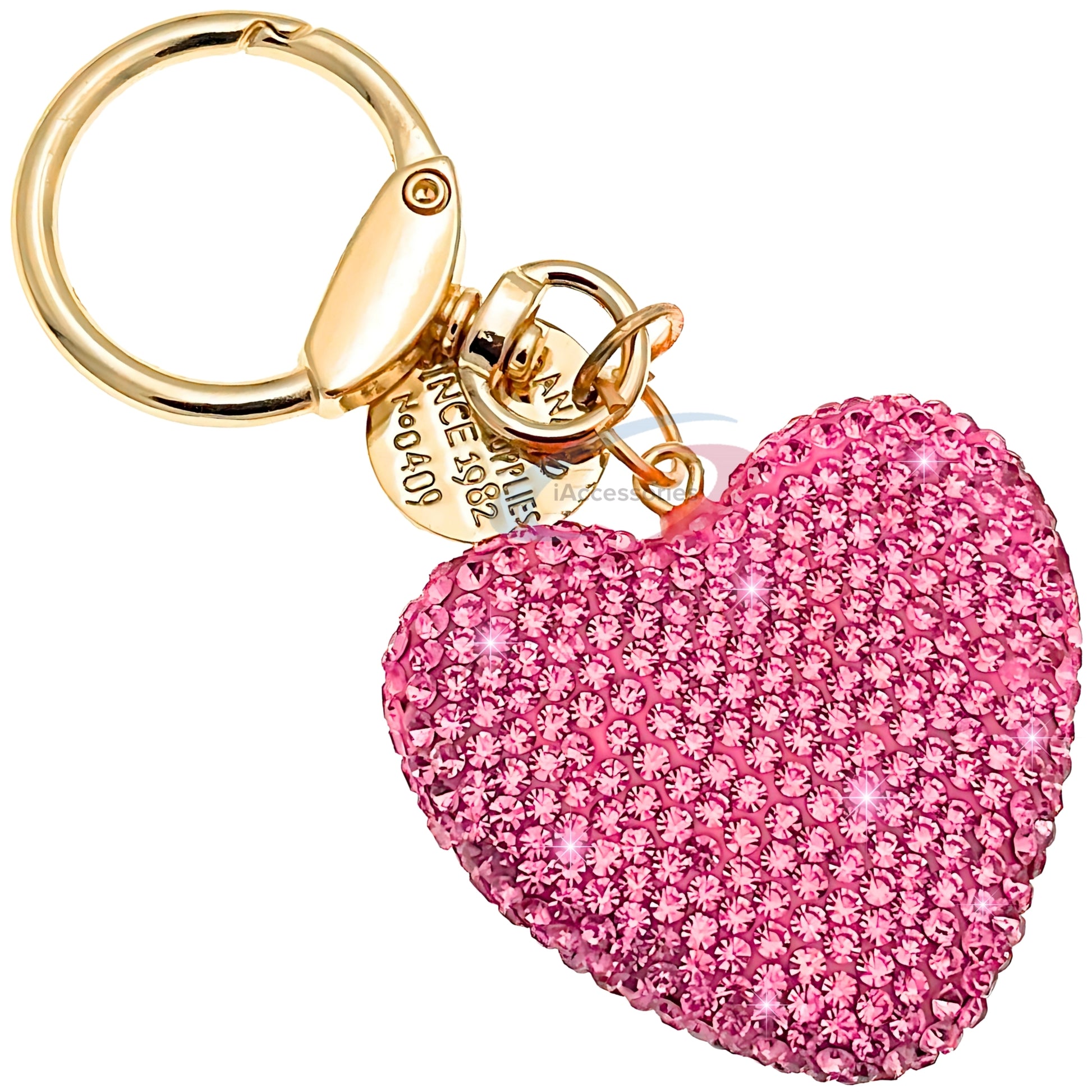 Chic 3D Crystal Heart Keychain – Elegant Pink Rhinestone Love Charm for Bags, Cars & Gifts - iAccessories