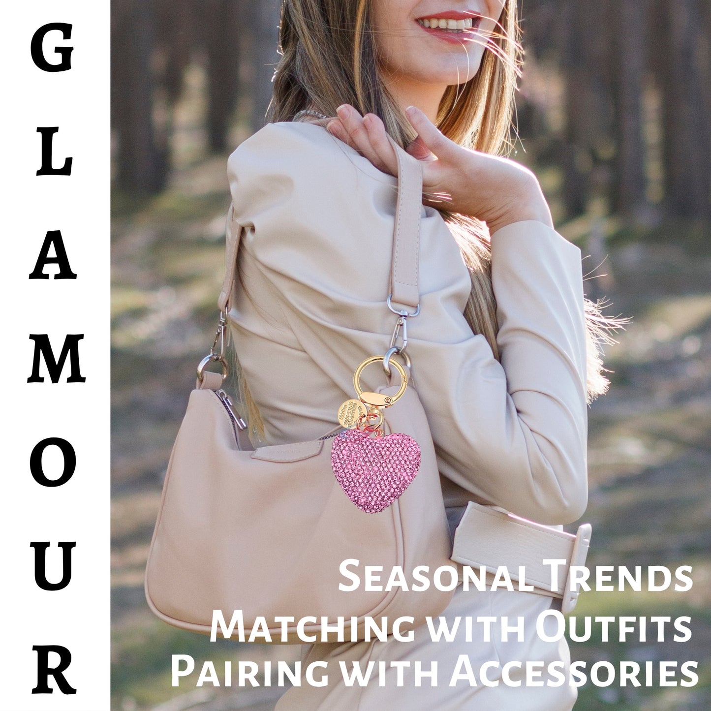 Chic 3D Crystal Heart Keychain – Elegant Pink Rhinestone Love Charm for Bags, Cars & Gifts - iAccessories