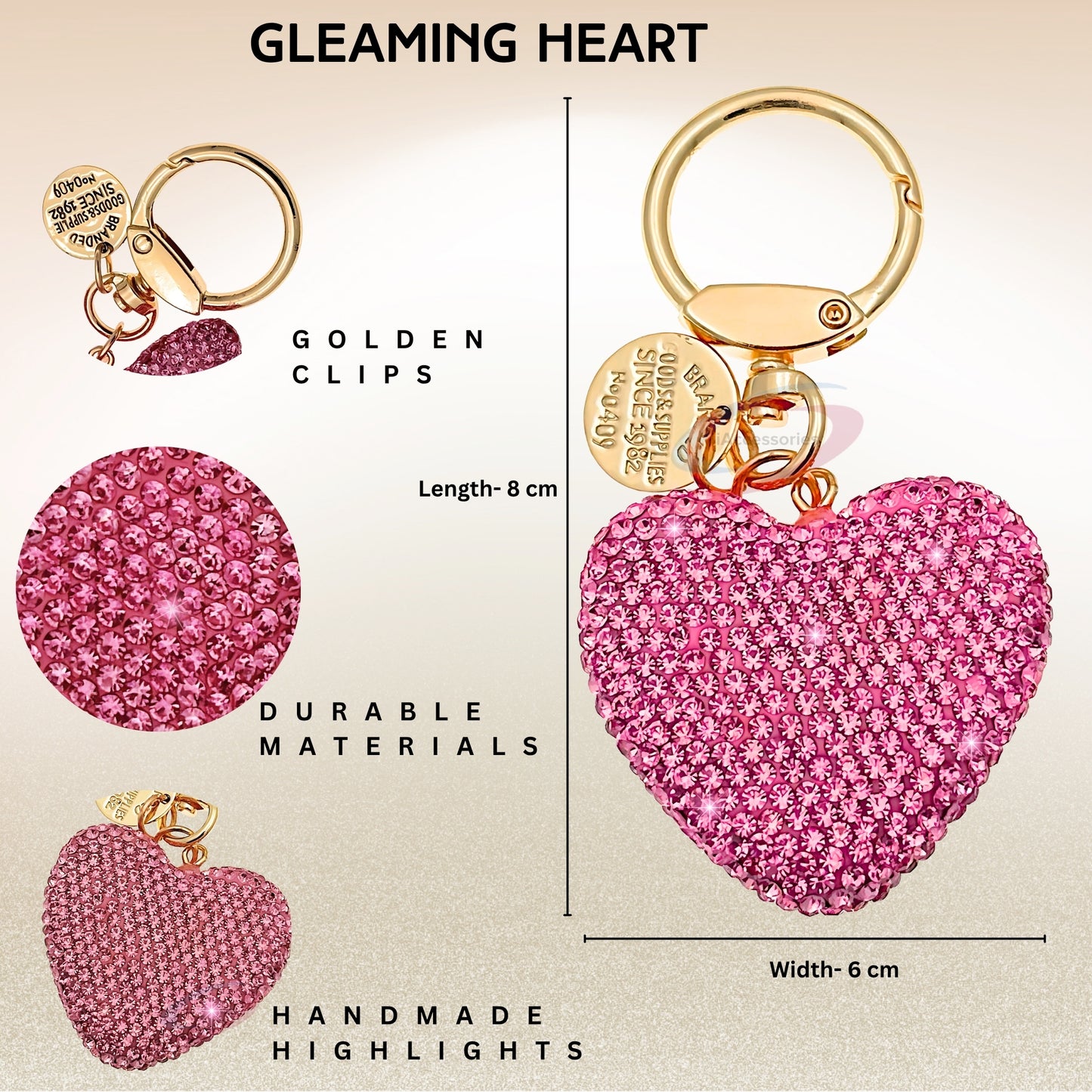 Chic 3D Crystal Heart Keychain – Elegant Pink Rhinestone Love Charm for Bags, Cars & Gifts - iAccessories