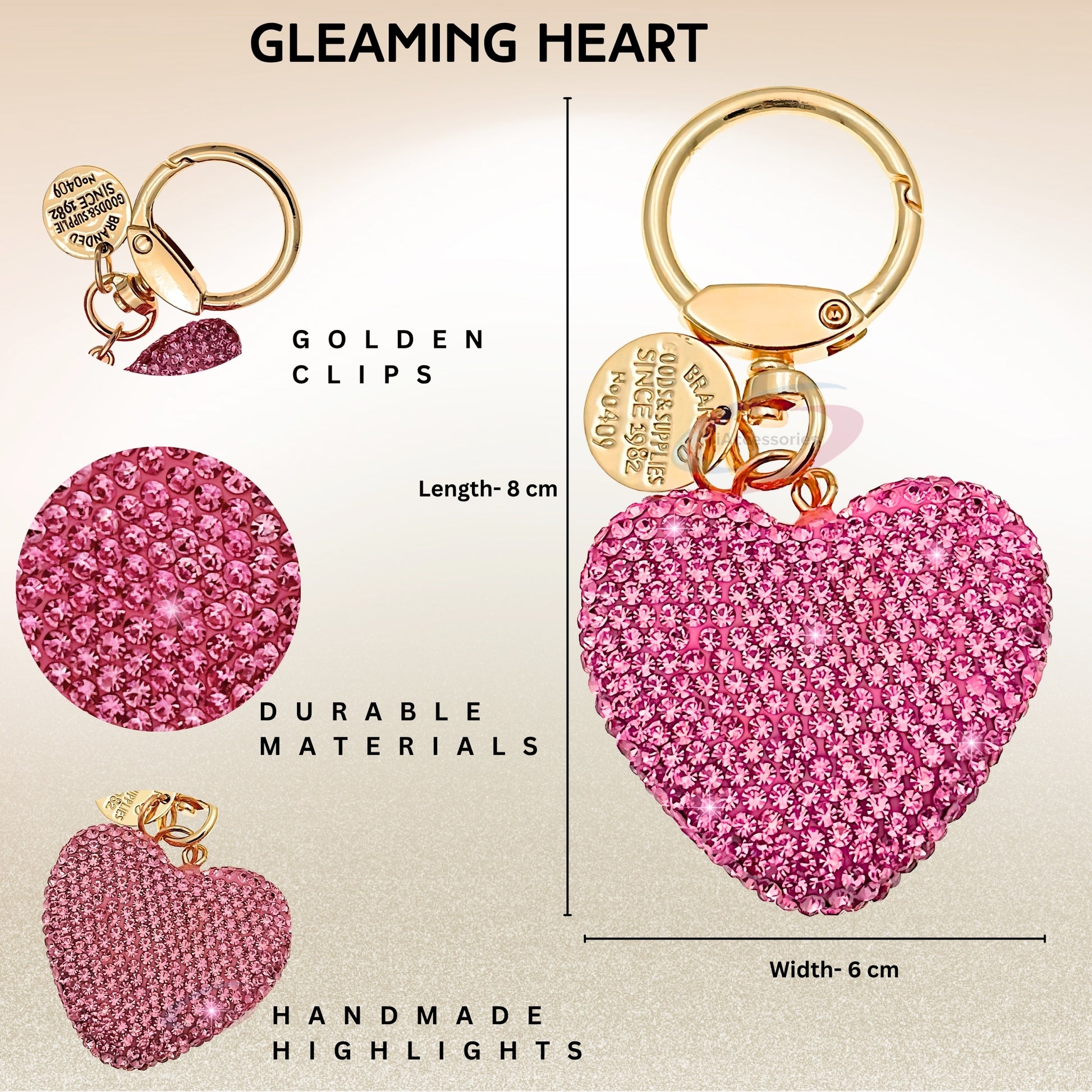 Chic 3D Crystal Heart Keychain – Elegant Pink Rhinestone Love Charm for Bags, Cars & Gifts - iAccessories