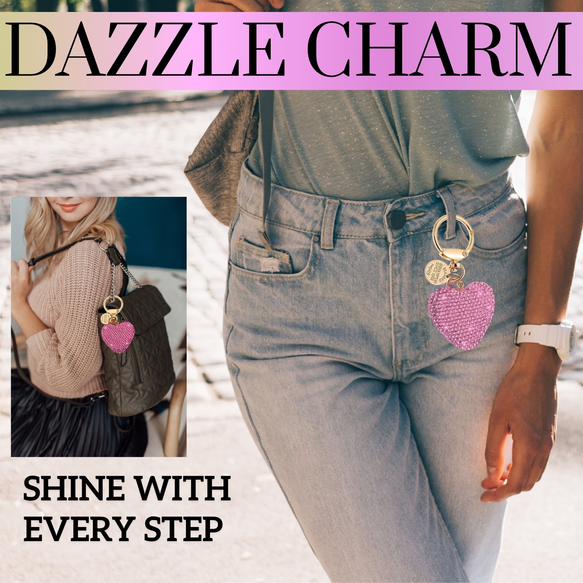 Chic 3D Crystal Heart Keychain – Elegant Pink Rhinestone Love Charm for Bags, Cars & Gifts - iAccessories