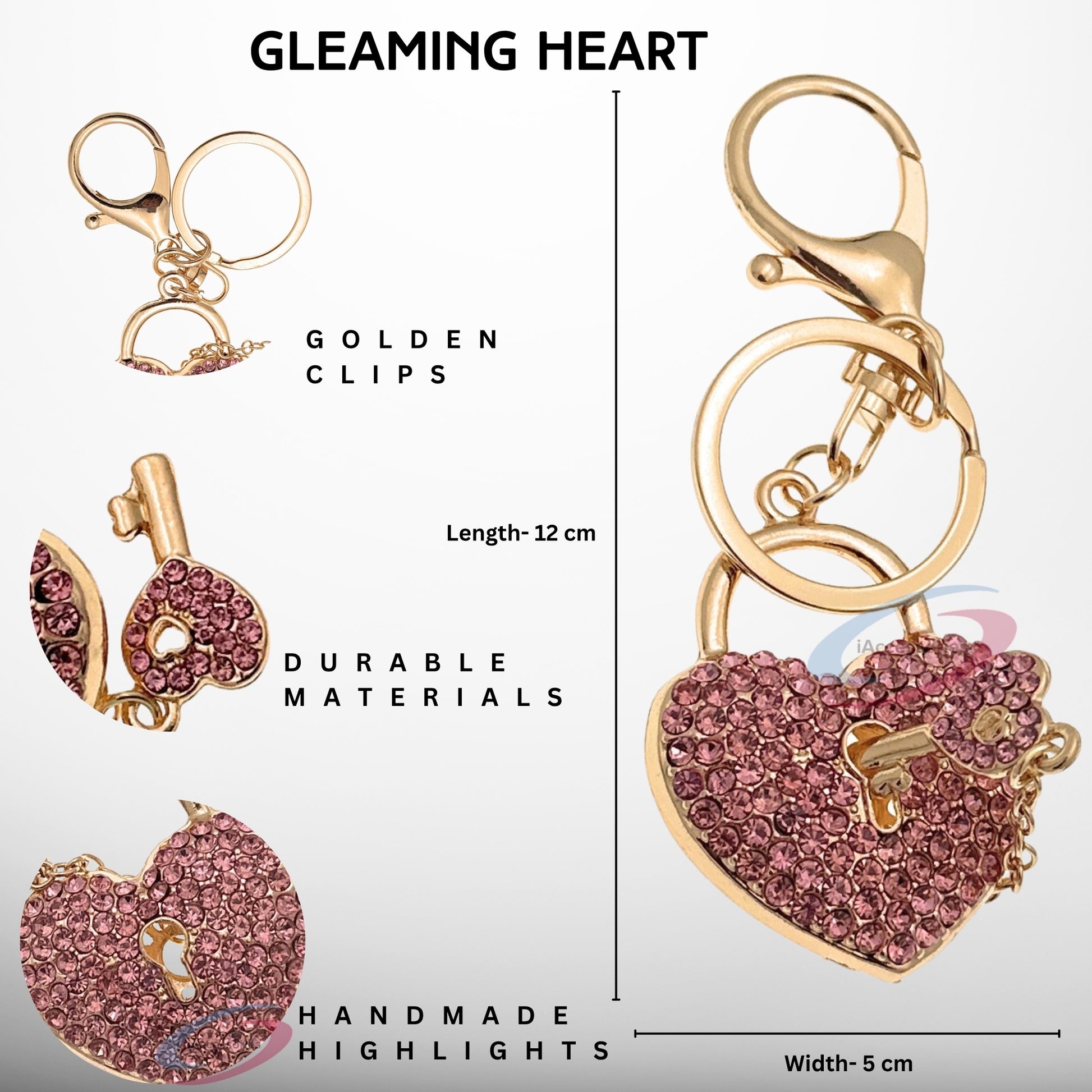 iAccessories Crystal Heart Lock and Key Keychain – Pink Edition - iAccessories