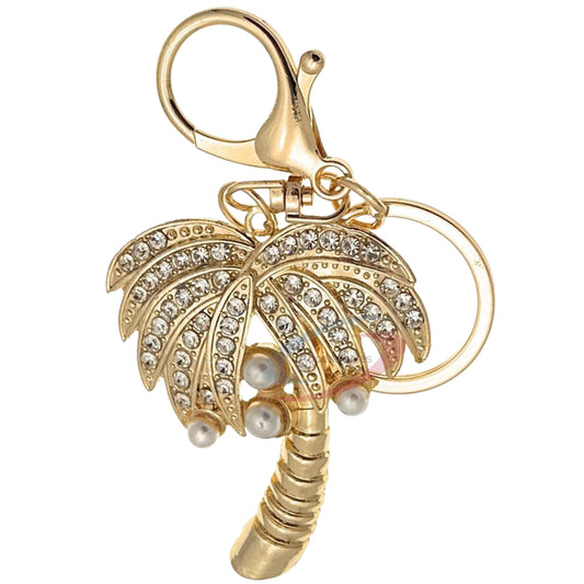 iAccessories Crystal Palm Tree Keychain | Gold Pearl Charm for Bags, Cars & Bikes - iAccessories