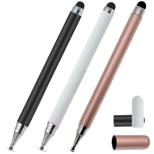 iAccessories Dual-Sided Stylus Pen for All Touch Screens - Compatible with iOS, Android Mobile Phones, Tablets - Pack of 3 (Black, White, Rose Gold) - iAccessories