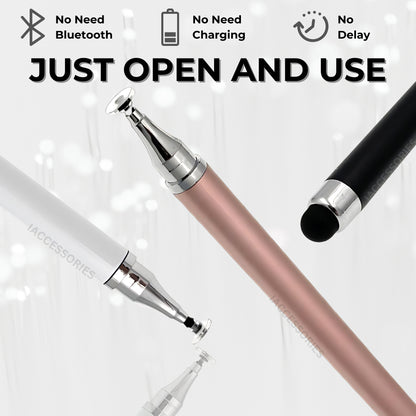 iAccessories Dual-Sided Stylus Pen for All Touch Screens - Compatible with iOS, Android Mobile Phones, Tablets - Pack of 3 (Black, White, Rose Gold) - iAccessories