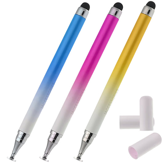 iAccessories Dual-Sided Stylus Pen for All Touch Screens - Compatible with iOS, Android Mobile Phones, Tablets - Pack of 3 (Blue, Pink, Yellow) - iAccessories